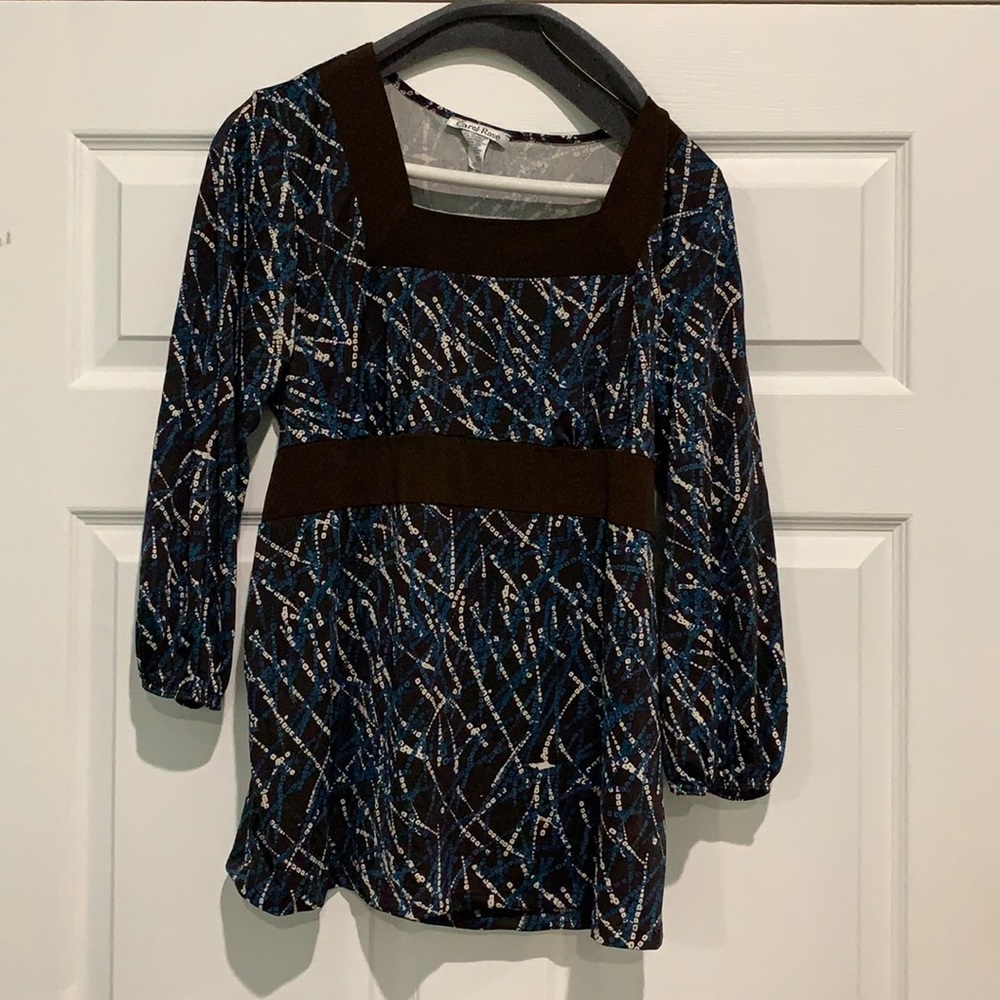 XL Blue/Brown Empire Waist Blouse